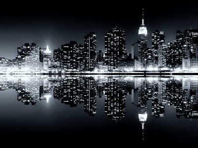 Manhattan Reflections Skyline wallpaper. black and white wallpaper