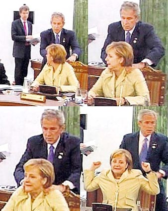 Bush groping German Chancellor Angela Merkel